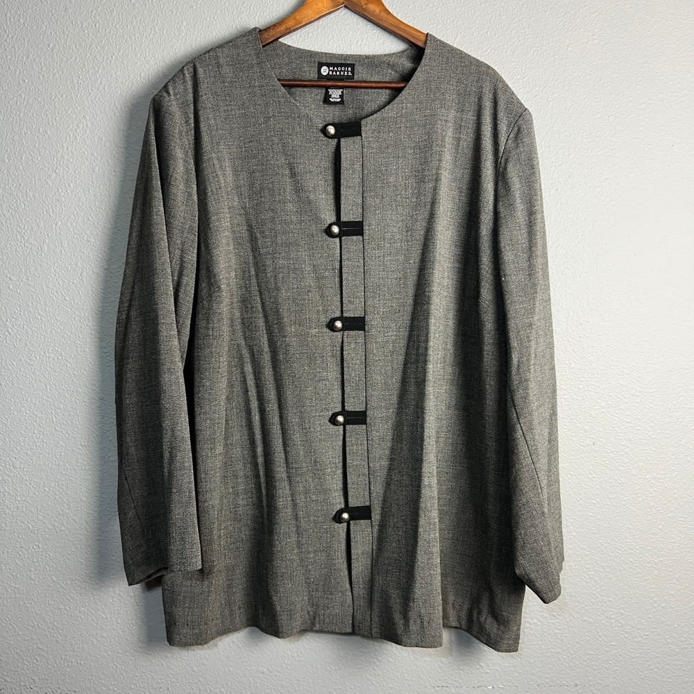 Maggie Barnes Gray Chinese Frog Button Blazer Jacket Plus Size 3X Career Office